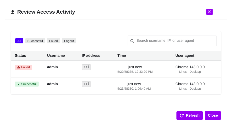 Review Access Activity in ultimate security