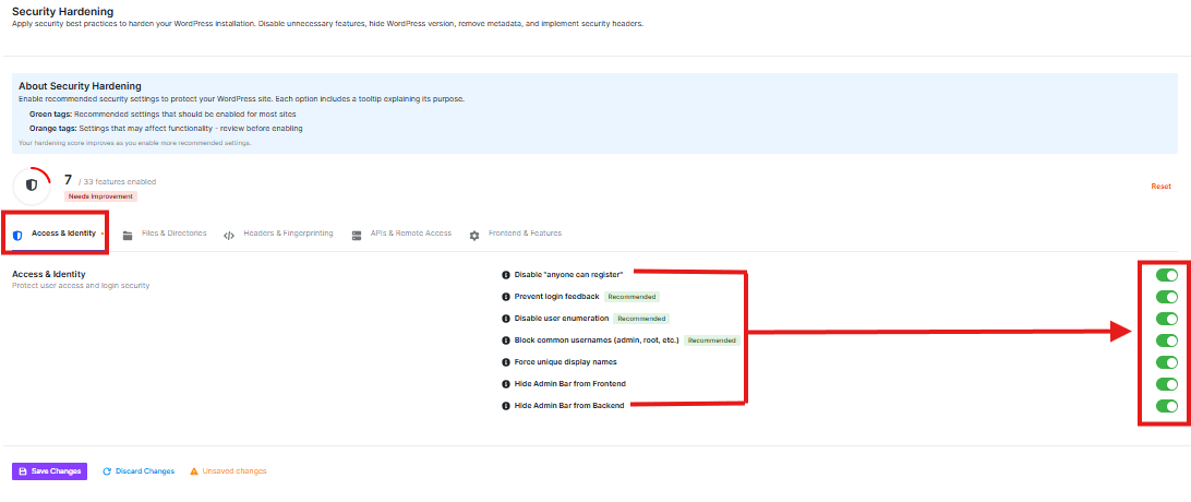 access & identity option