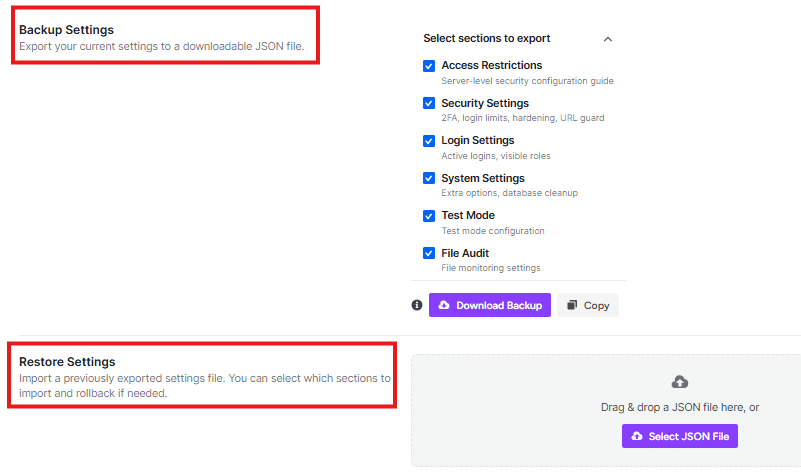 ultimate security backup and restore settings