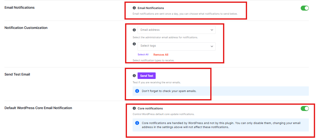 email, test notification