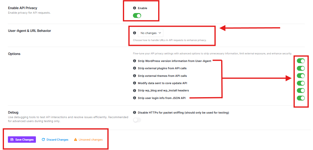 ultimate security api settings