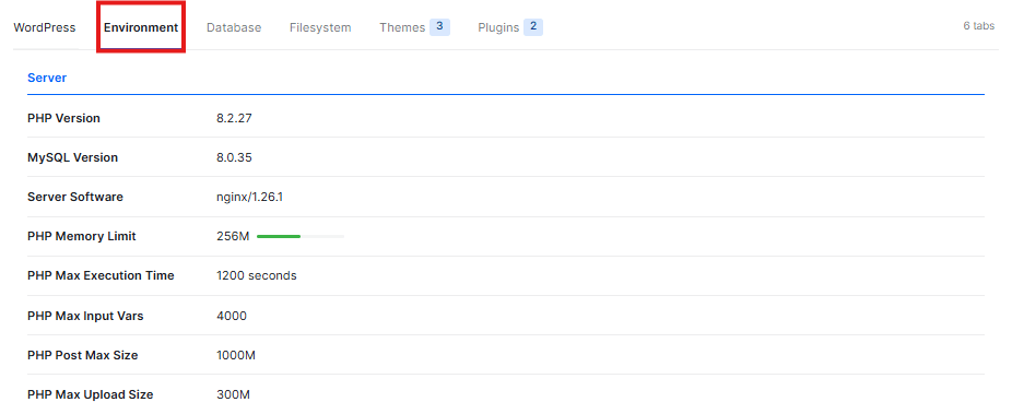 wordpress environment 