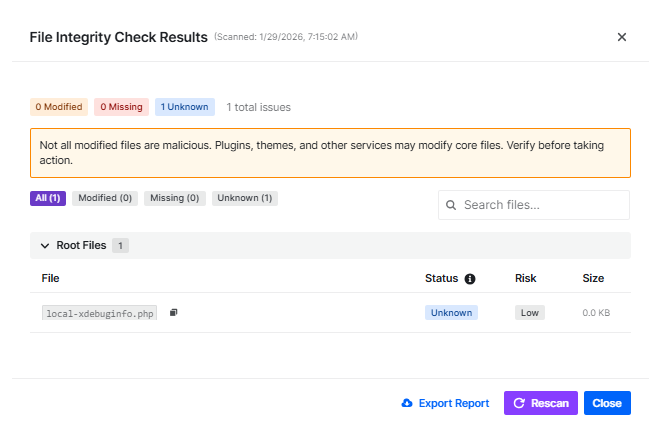 file integrity popup details file integrity popup