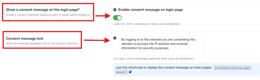 consent message setting