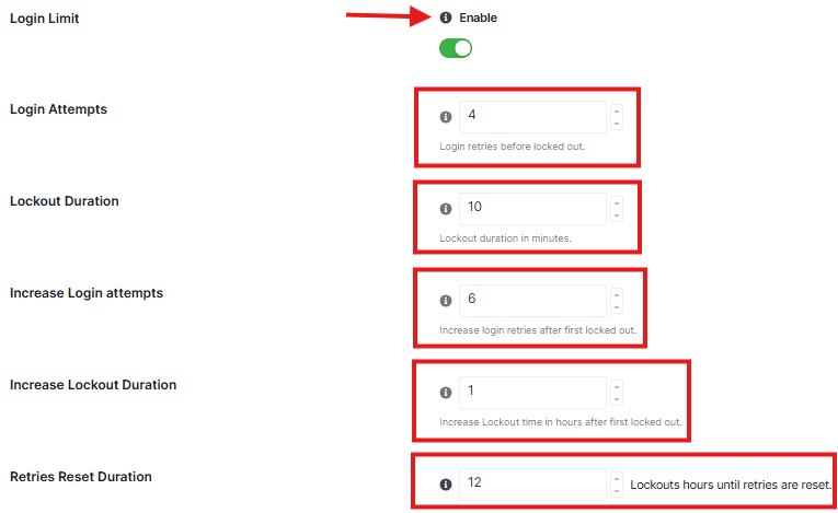 login limits settings