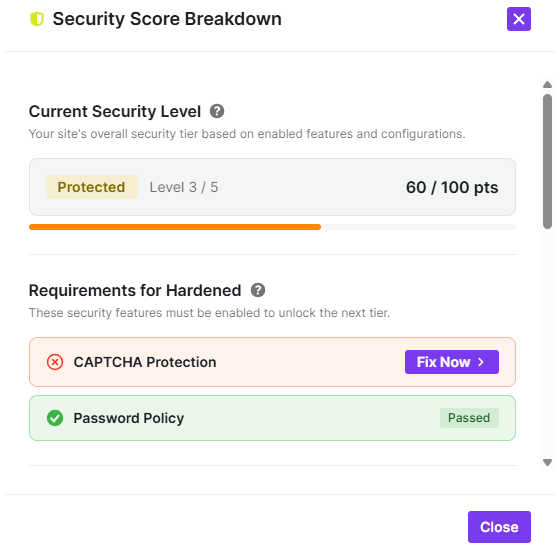 security level view button security level view button