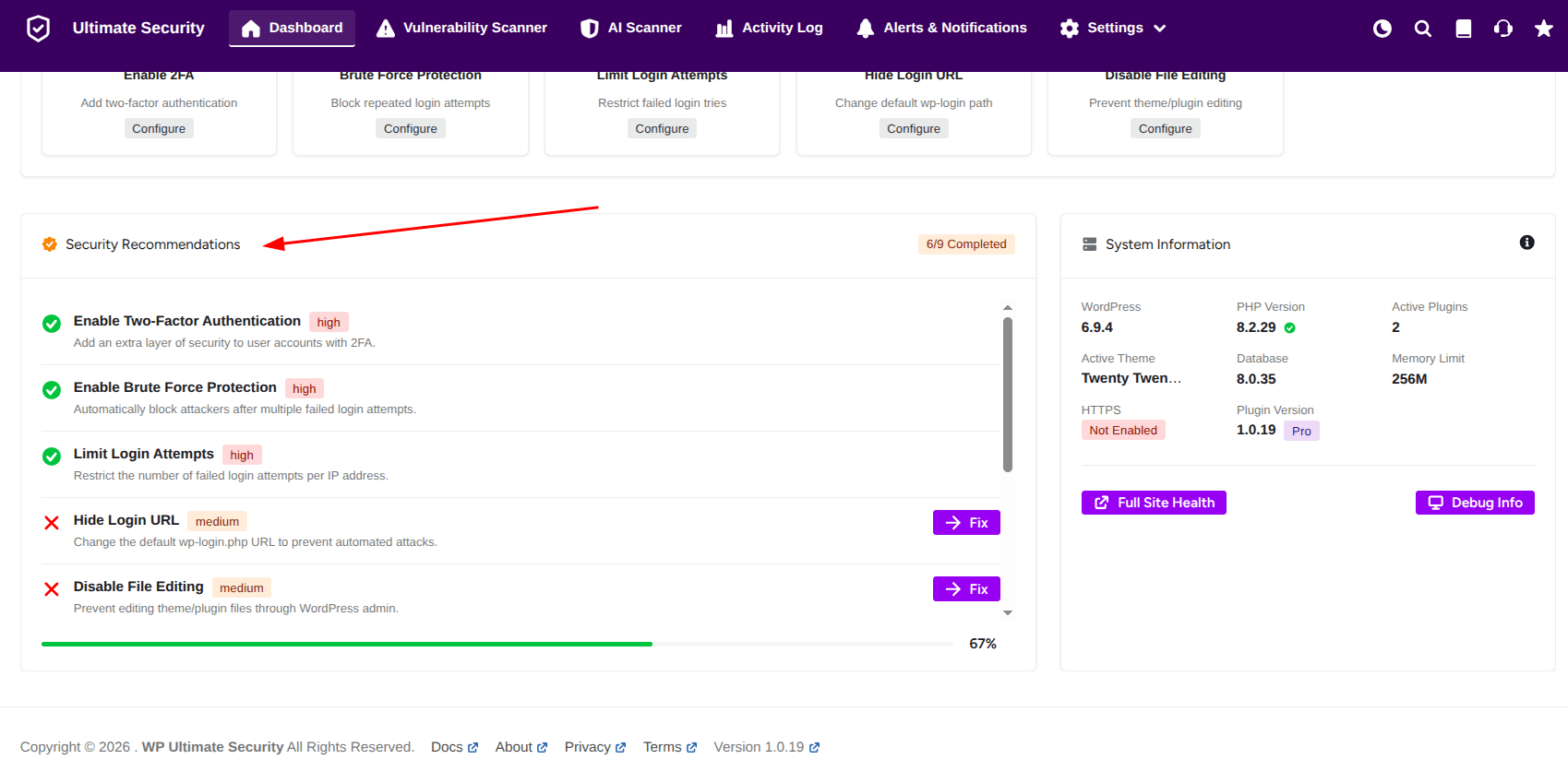 security recommendation in ultimate security dashboard.png