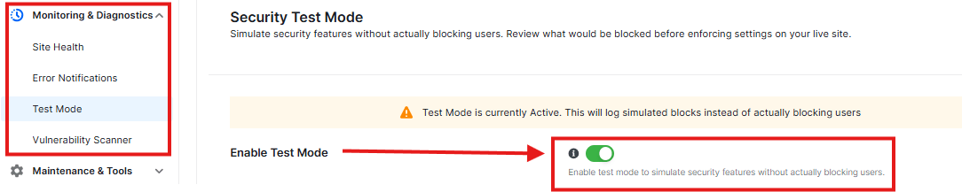 test mode page ultimate security