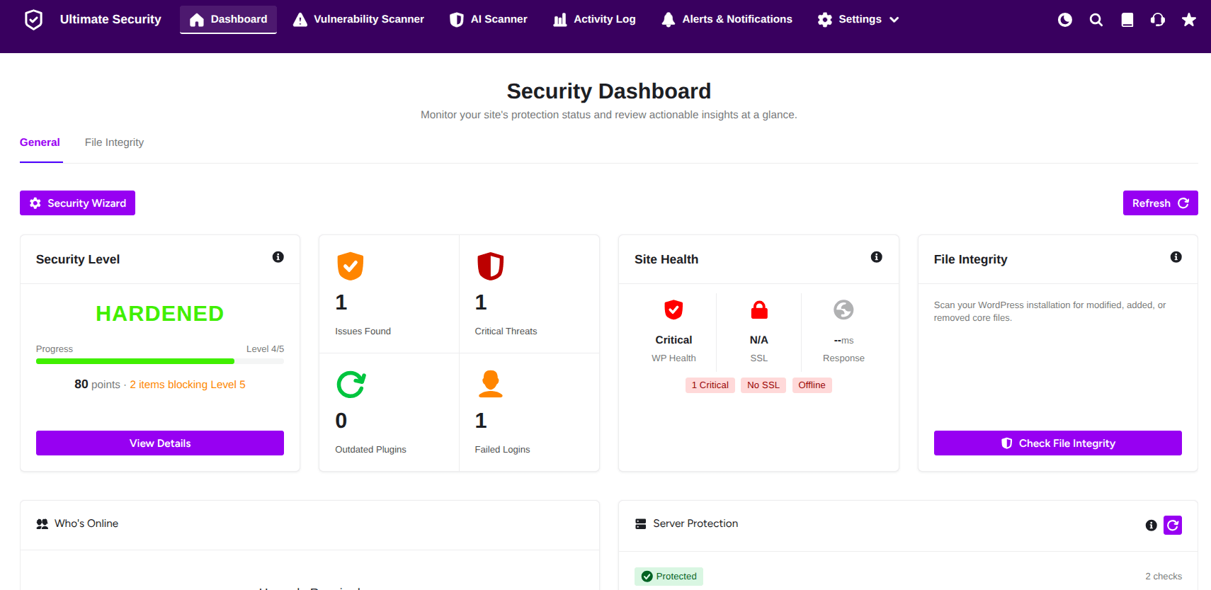ultimate security main dahboard full overview look