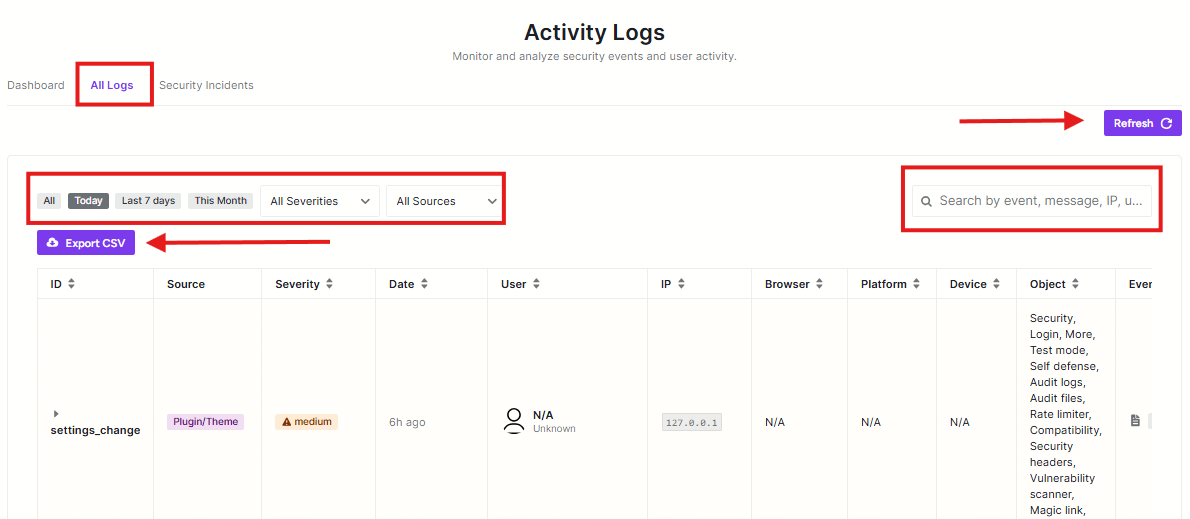 activity all logs