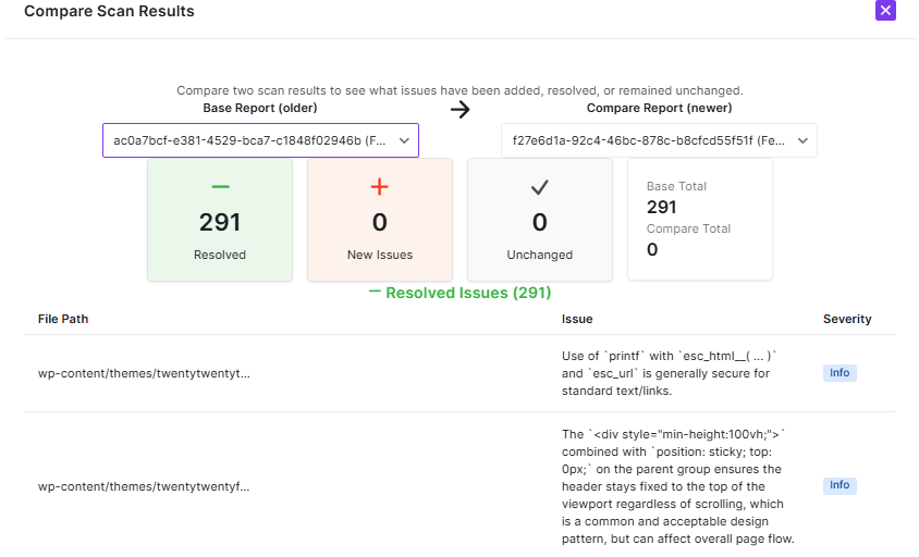 compare result tables