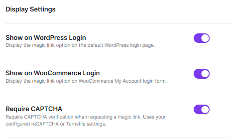 magic link display settings