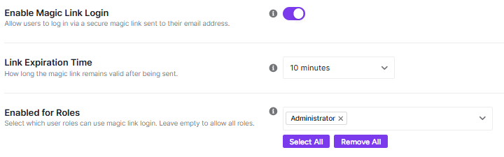 magic link enable roles