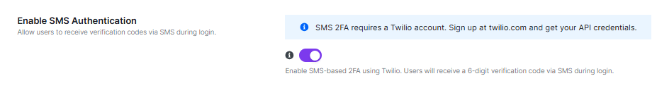 Enable SMS-Authentication. Enable SMS-Authentication.