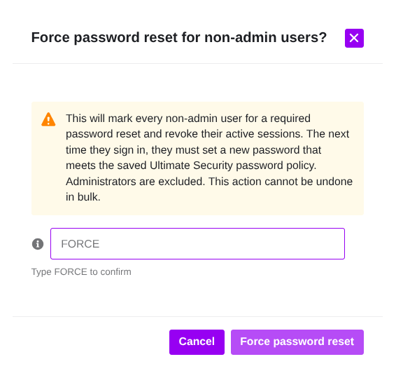 password reset confirmation in ultimate security