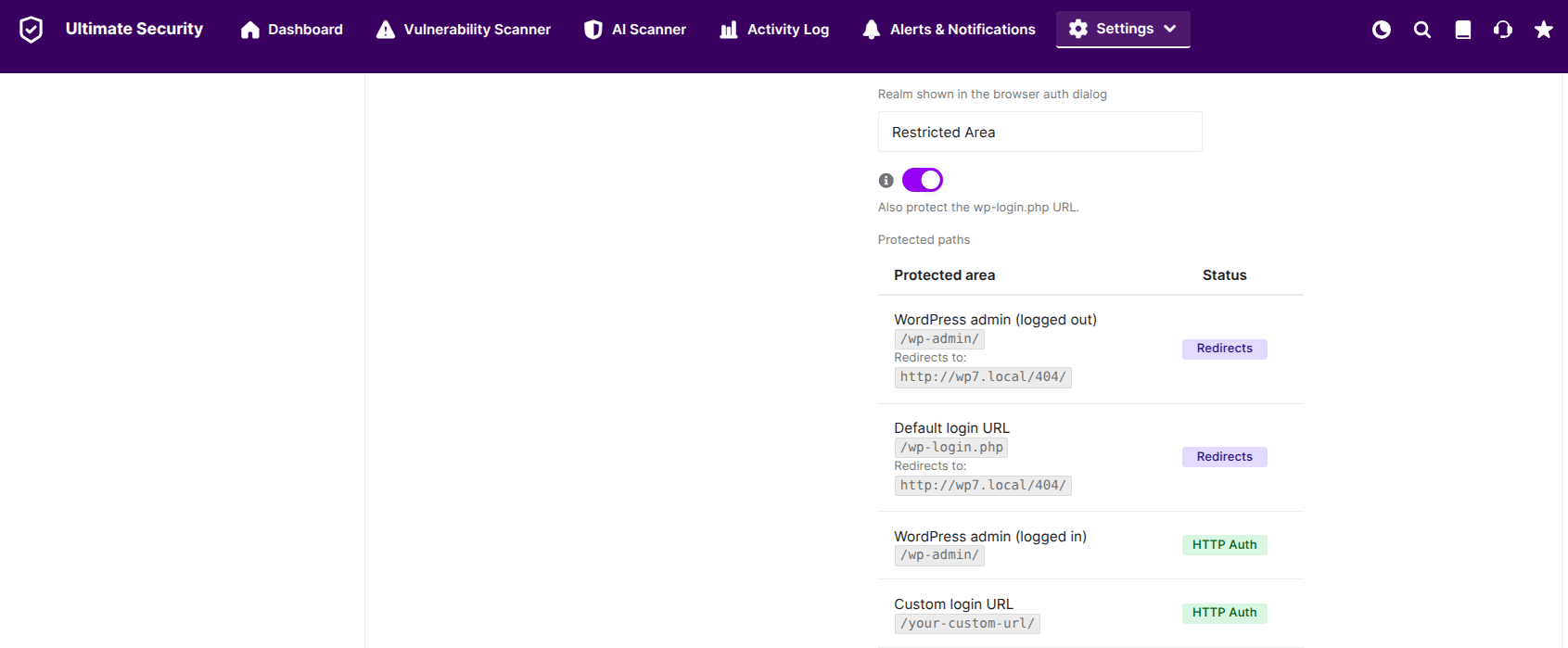 protected area in login gate using ultimate security