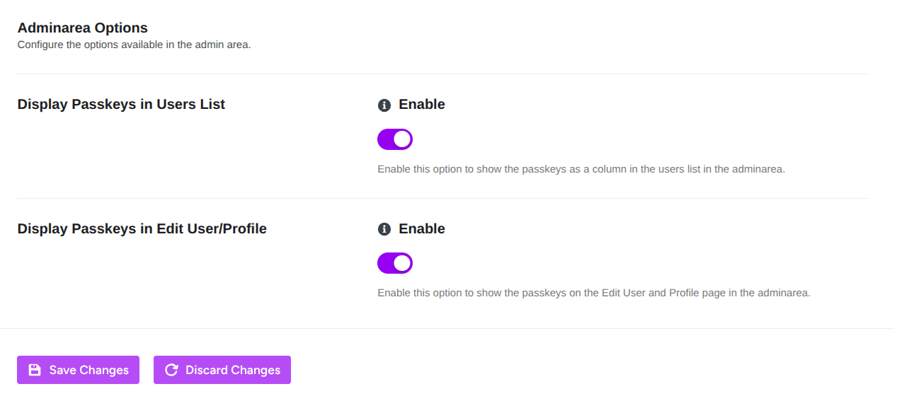 ultimate security passkeys display settings shortcode
