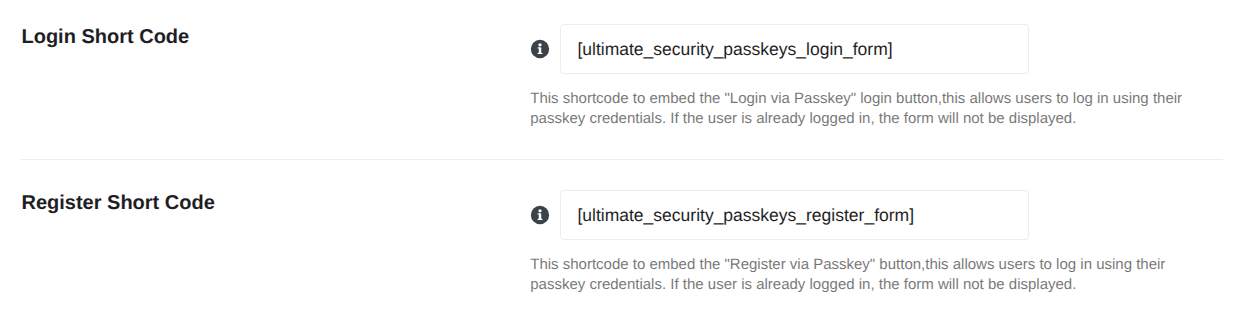 ultimate security passkeys display settings shortcode