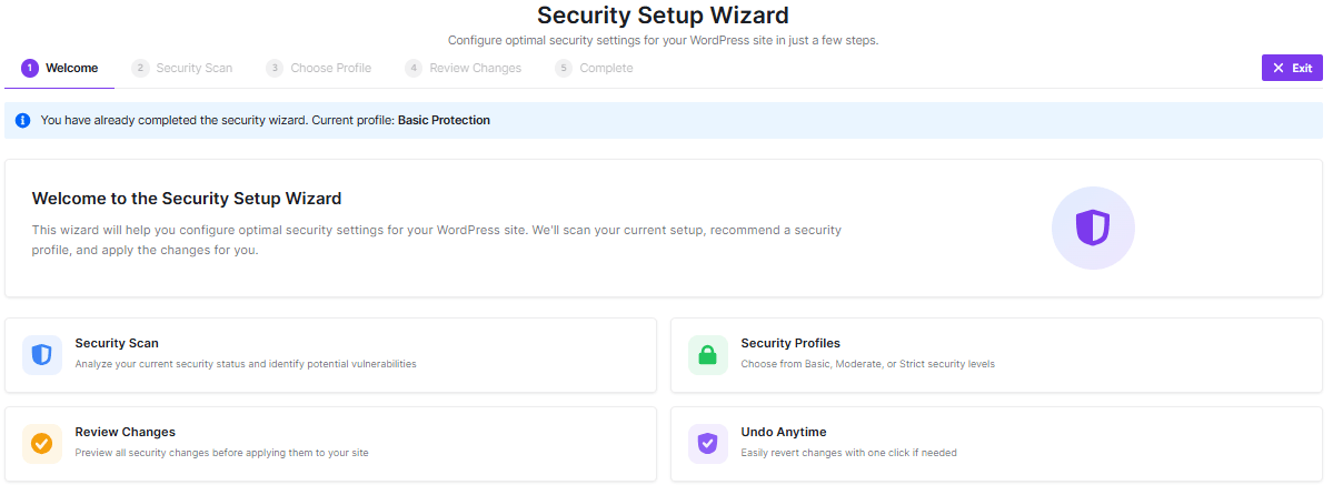 security wizard setup