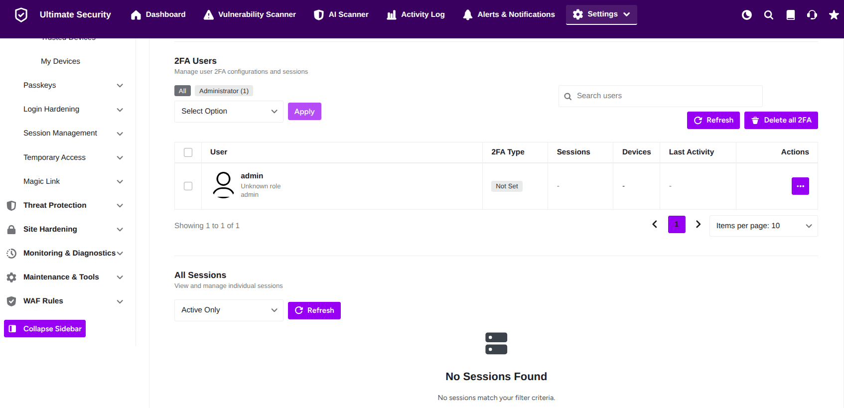 2fa users log in ultimate security 2fa and all sessions in 2fa settings ultimate security