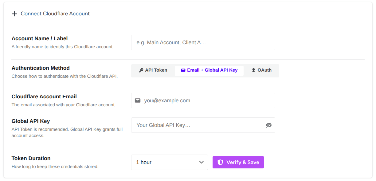 email and global API key settings in ultimate security