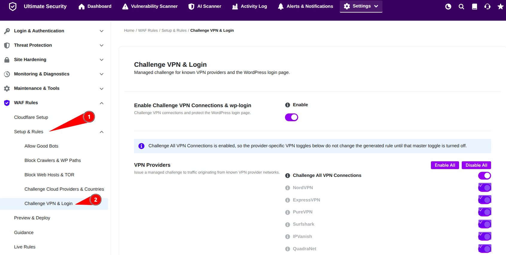 Challenge VPN & Login rules in waf using ultiamte security Challenge VPN & Login rules in waf using ultiamte security