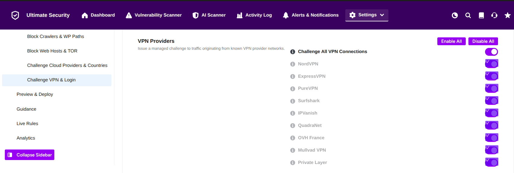 VPN Providers Section in waf rules VPN Providers Section in waf rules