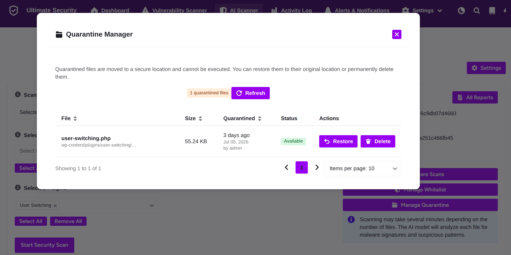 managed quarantine in AI scanner in ultimate security