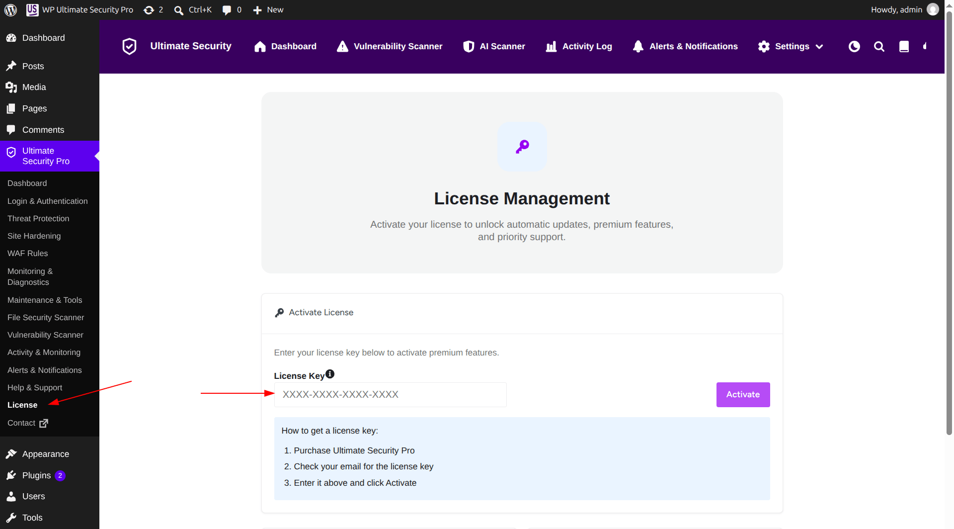 ultimate security licensing activate